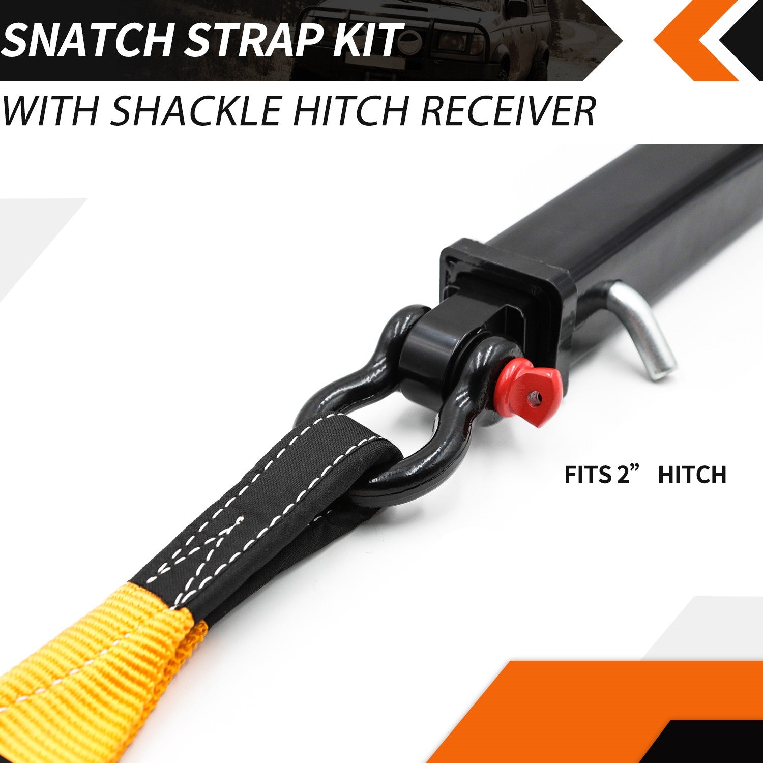 Recovery Strap Kit w/ Hitch Receiver & Shackles: Strap 3in x 30ft - 35,000 Lbs