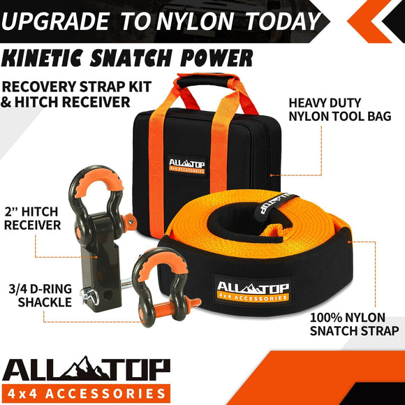Recovery Strap Kit w/ Hitch Receiver & Shackles: Strap 3in x 30ft - 35,000 Lbs