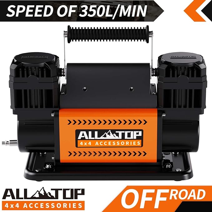 Air Compressor Kit Dual Cylinder - 12.35 ft³/Min - 12V DC + Synthetic Winch Cable w/ Forged Winch Hook - 1/4in x 50ft - 9,500 Lbs