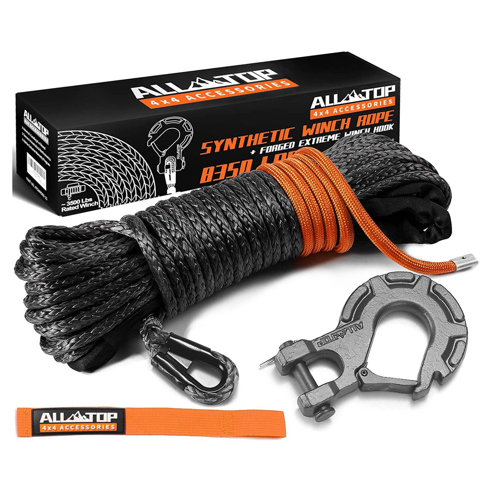 ALL-TOP Synthetic Winch Cable w/ Forged Winch Hook - 3/16in x 50ft - 8350LBS