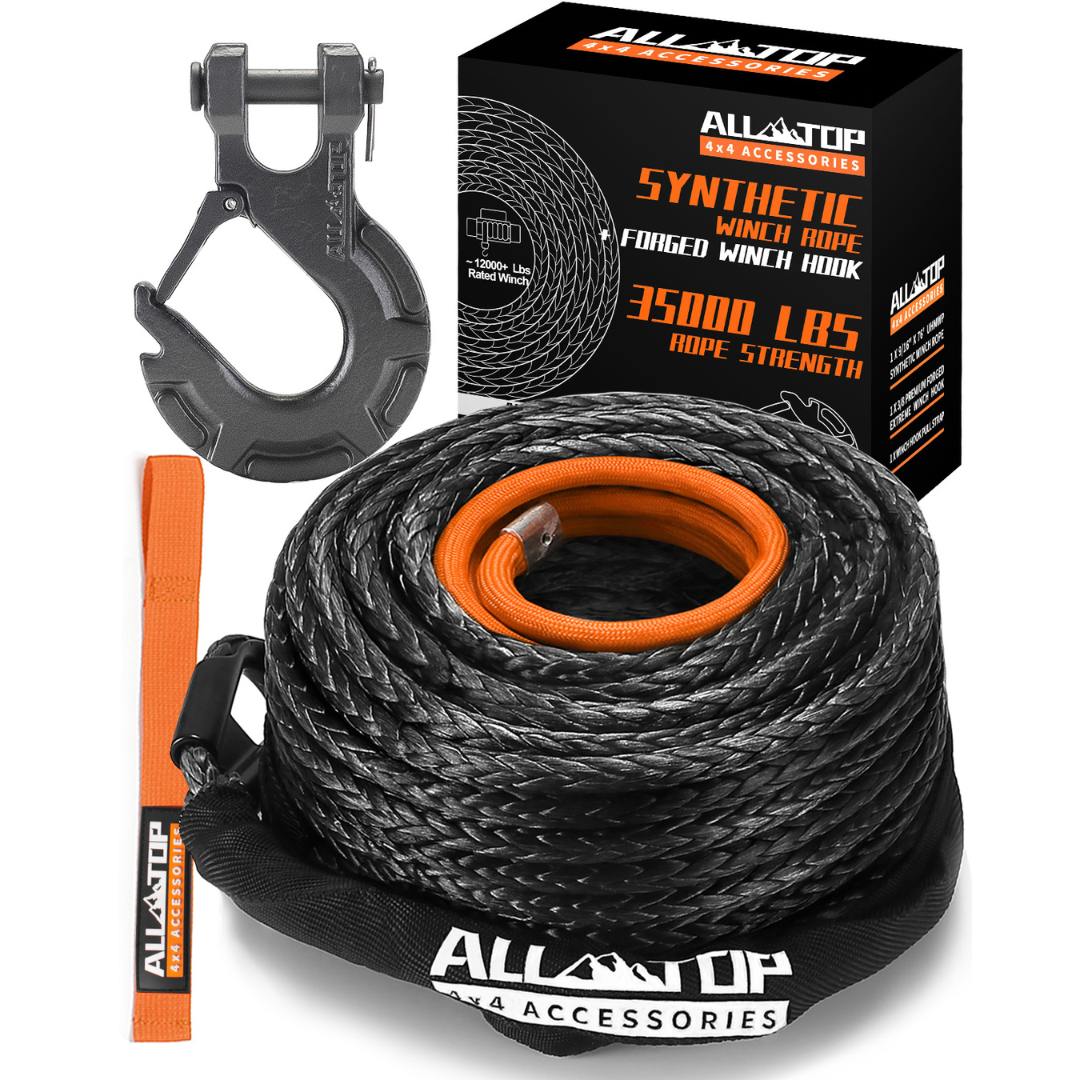 ALL-TOP Synthetic Winch Cable w/ Forged Winch Hook - 9/16in x 76ft - 35000LBS