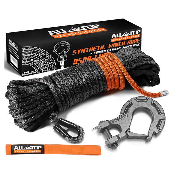 Air Compressor Kit Dual Cylinder - 12.35 ft³/Min - 12V DC + Synthetic Winch Cable w/ Forged Winch Hook - 1/4in x 50ft - 9,500 Lbs
