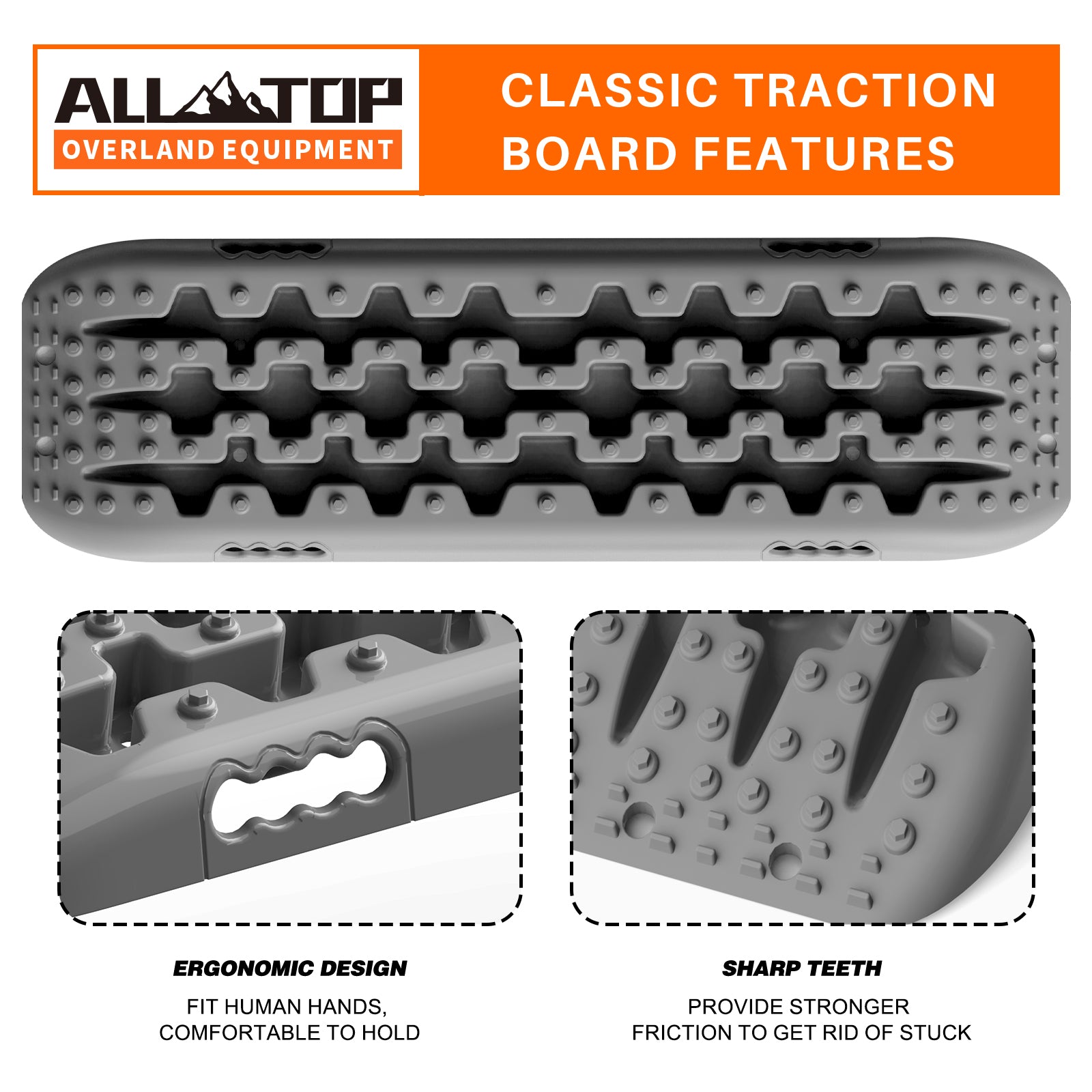2PCS Recovery Traction Boards & Mounting Kit, 3rd Gen (Grey)