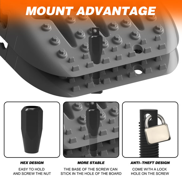 2PCS Recovery Traction Boards & Mounting Kit, 3rd Gen (Grey)