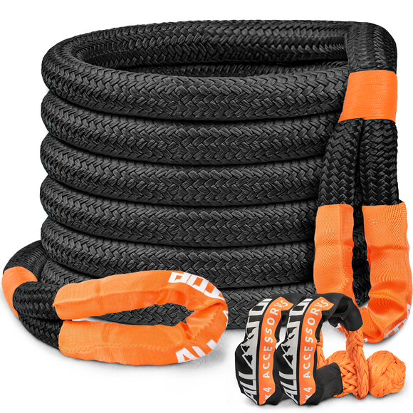 Kinetic Recovery Rope Kit w/ 2 Soft Shackles - 1.5in x 30ft - 83000Lbs - Black