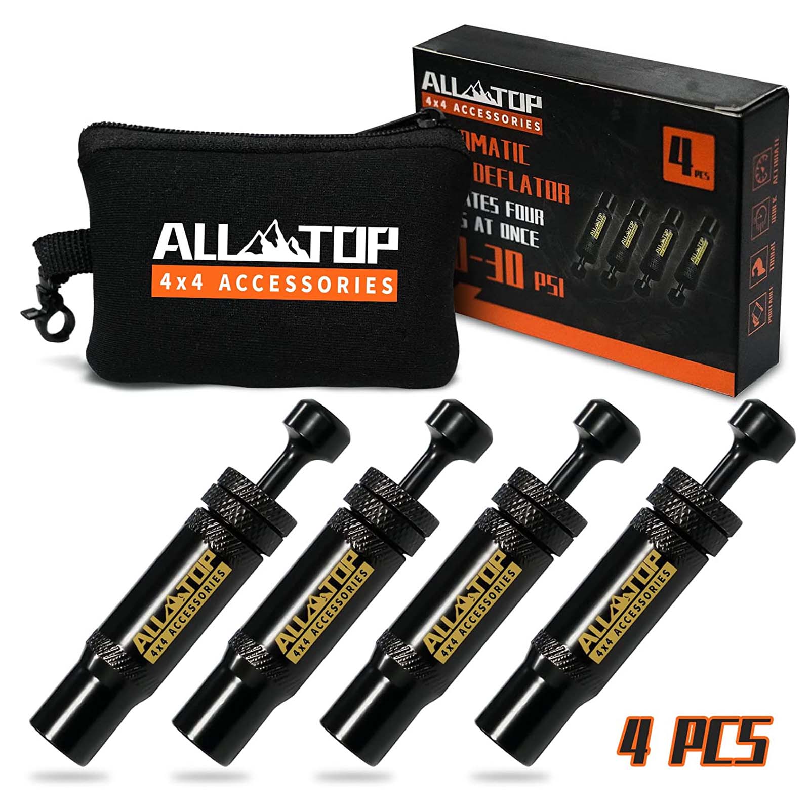 Adjustable Auto-Stop Air-Down Deflator, 10-30 PSI, 4PCS