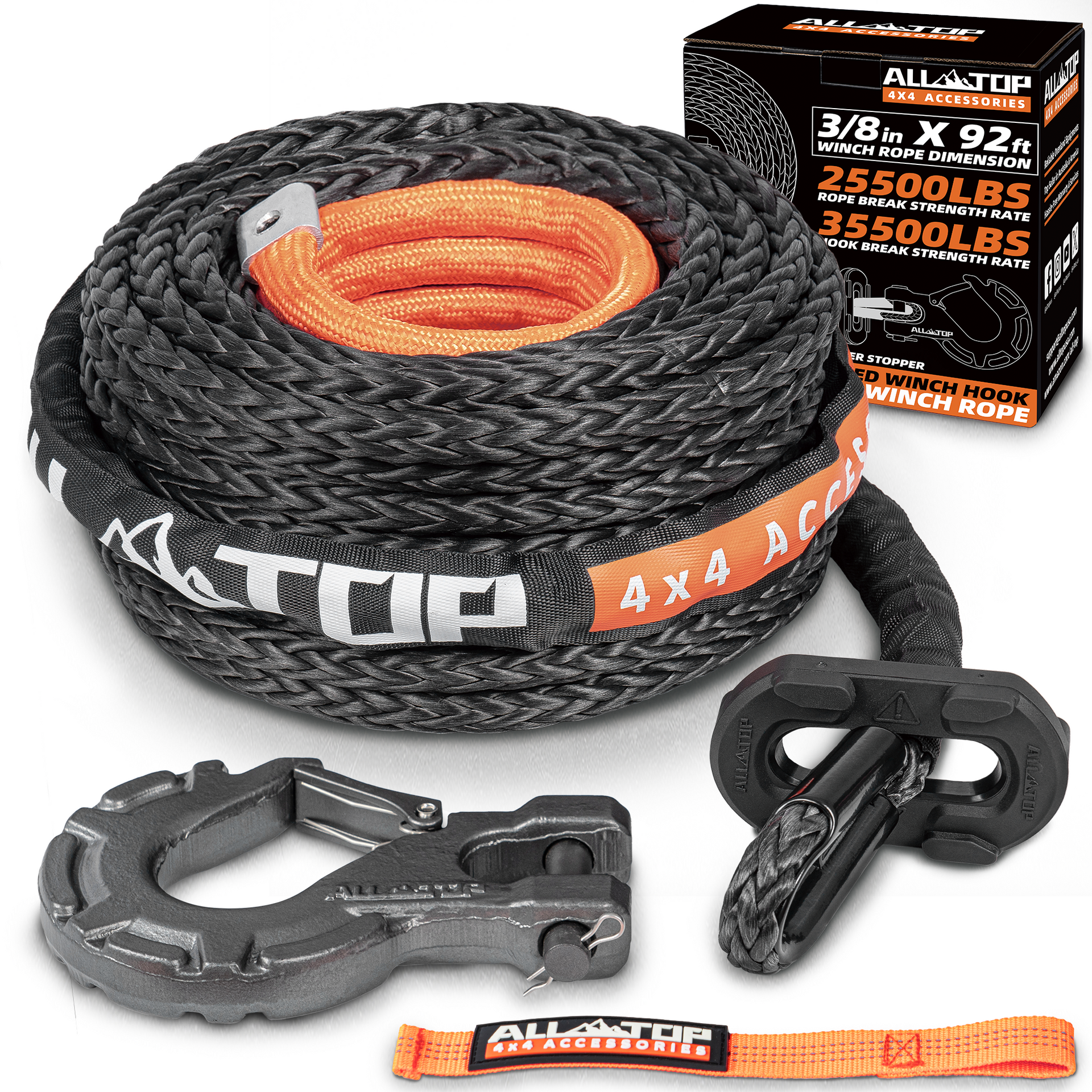 Synthetic Winch Cable w/ Forged Winch Hook - 3/8in x 92ft