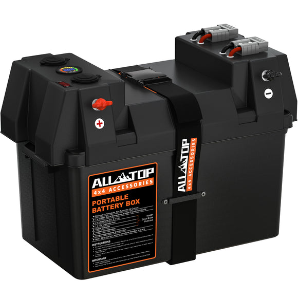 ALL-TOP Portable Battery Box w/ Build-in Ports & Plugs, Battery Not Included