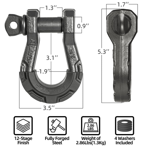 D Ring Shackle 3/4" Fully Forged with 7/8 Pin - 79500Lbs - 2PCS