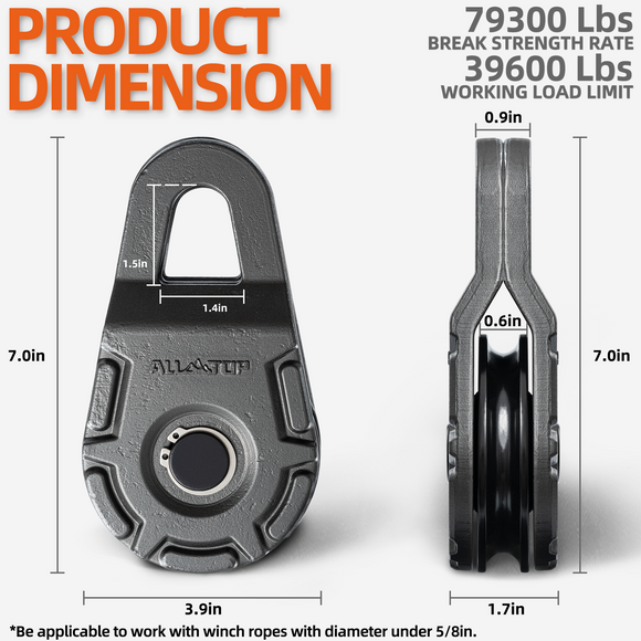 Winch Pulley Snatch Block - 39600 Lbs, 18 Ton