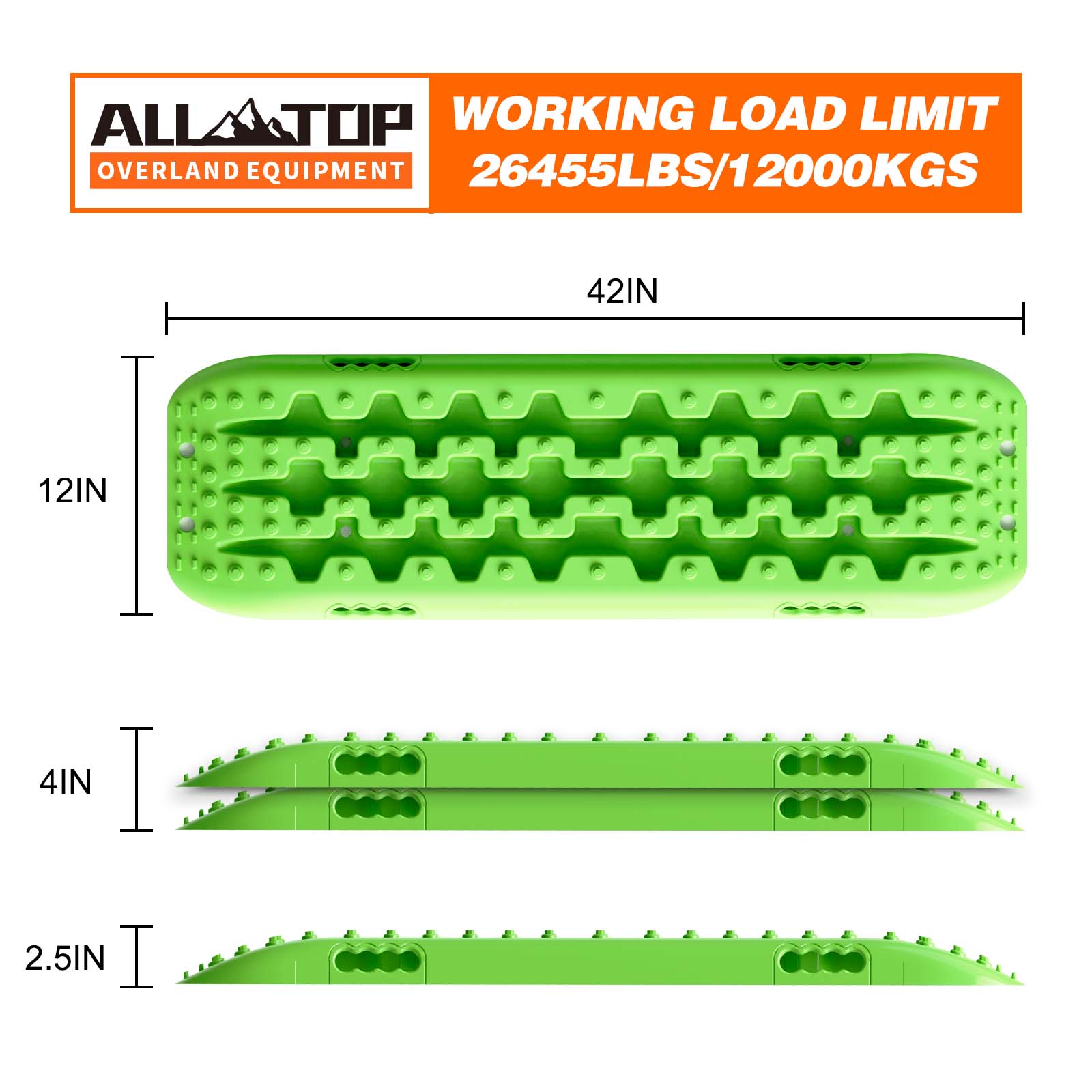 2PCS Recovery Traction Boards & Mounting Kit, 3rd Gen (Green)