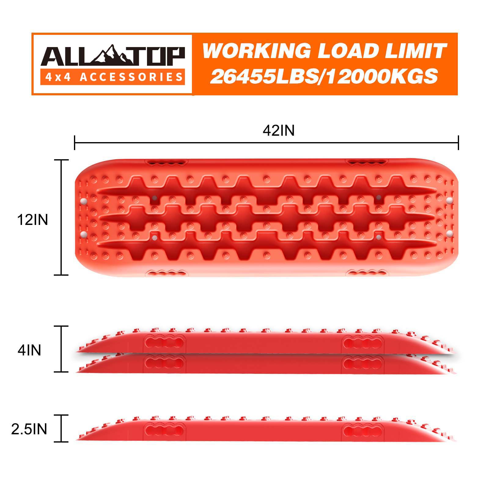 2PCS Recovery Traction Boards & Mounting Kit, 3rd Gen (Red)