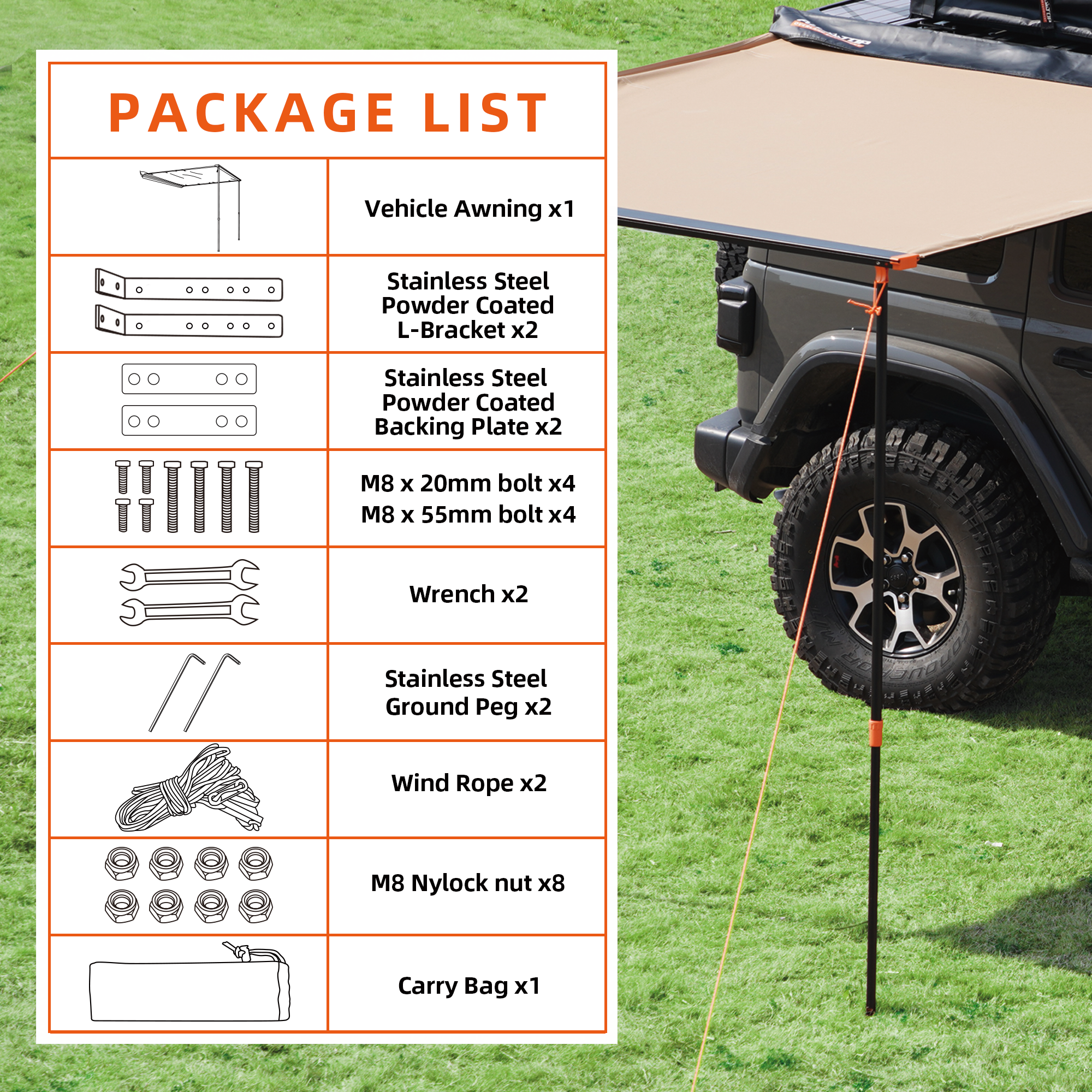 Rooftop Vehicle Awning - 8.2ft x 8.2ft
