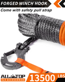 Synthetic Winch Cable w/ Forged Winch Hook - 3/16in x 50ft - 8350LBS-2