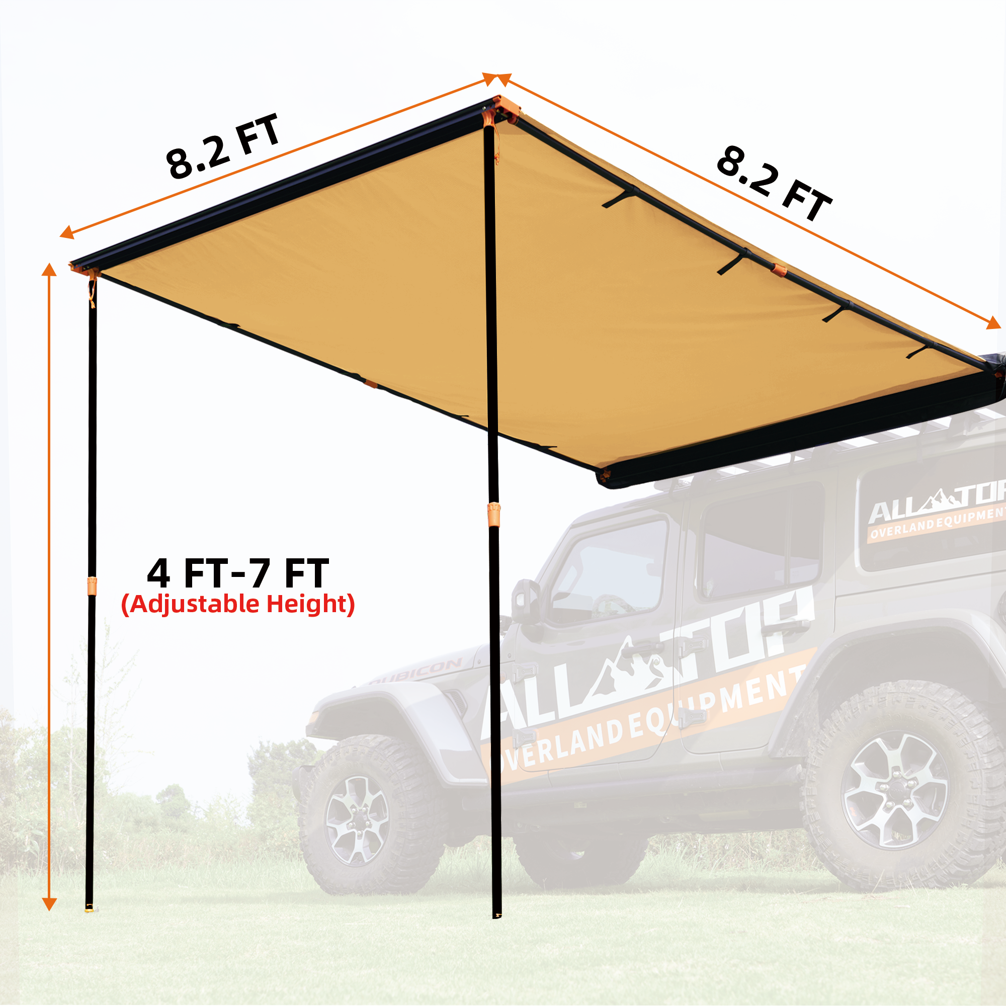 Rooftop Vehicle Awning - 8.2ft x 8.2ft