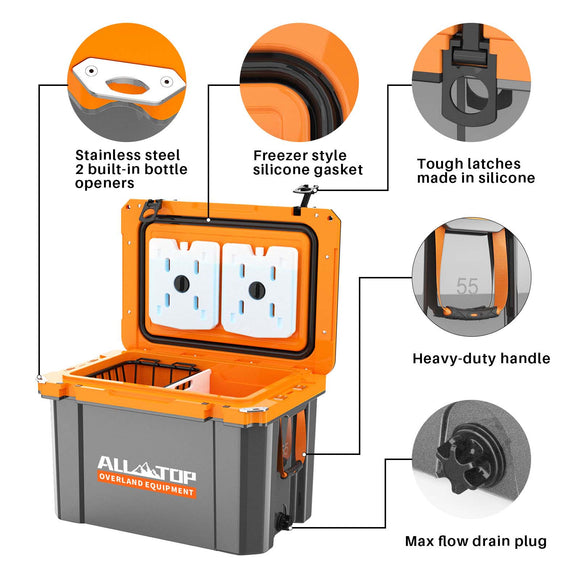 Portable Cooler Box w/ Ice Pack & Chopping Board - 55 Quart - Gray