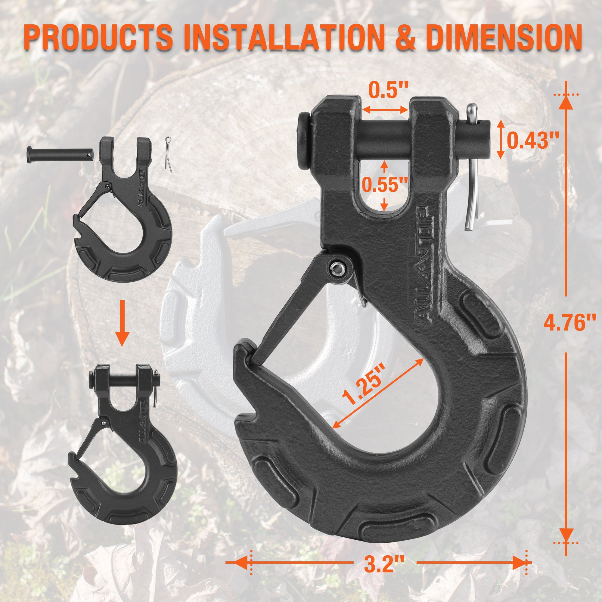 Synthetic Winch Cable w/ Forged Winch Hook - 3/16in x 50ft - 8350LBS