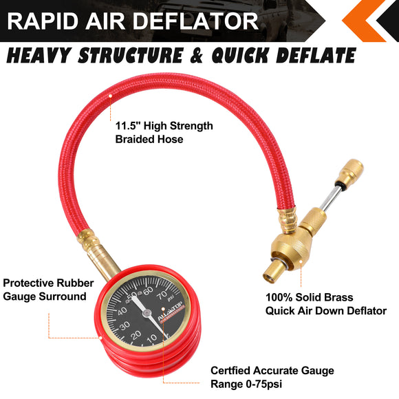 Rapid Tire Deflator w/ Gauge, 0-70 PSI