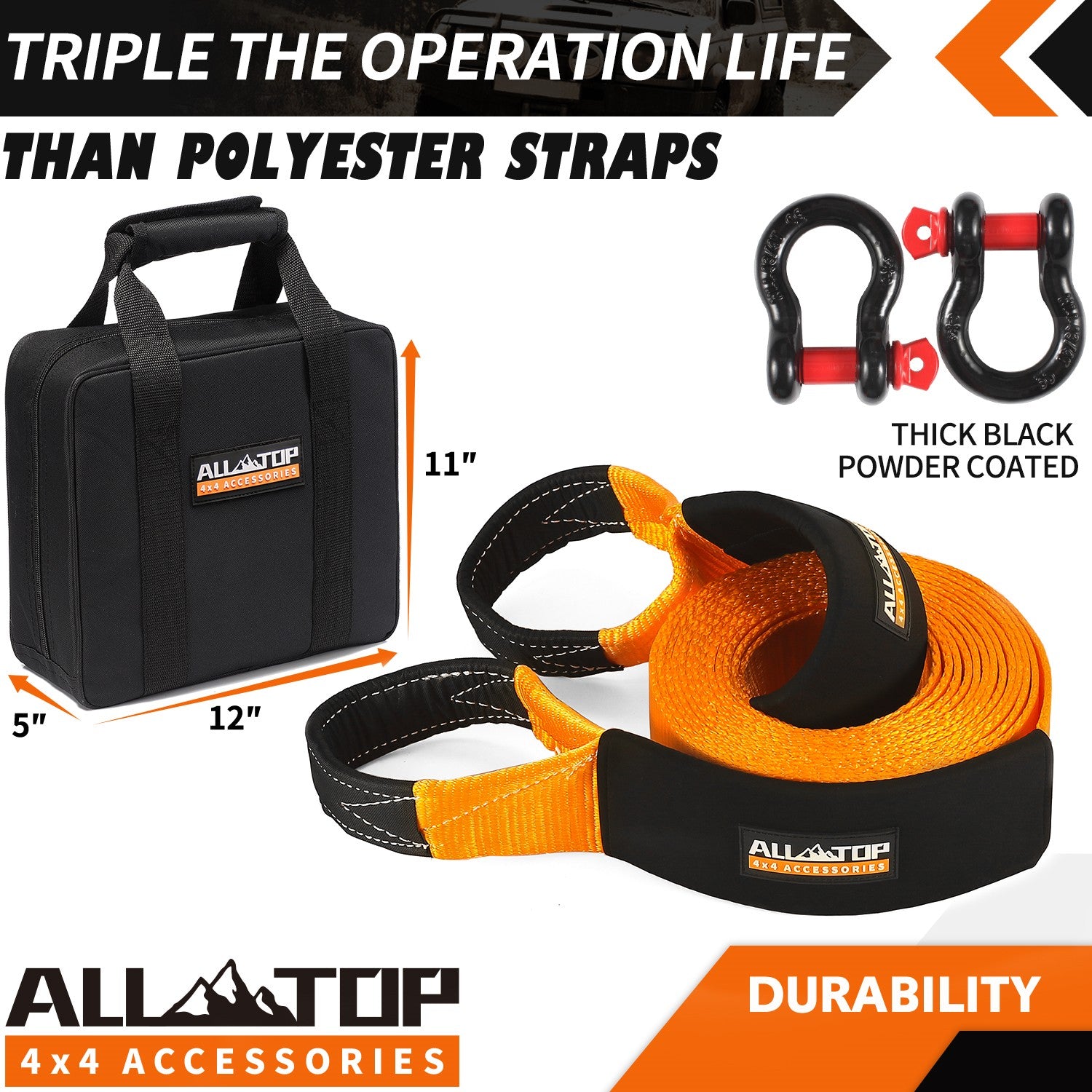 Recovery Strap Kit w/ Shackles: Strap 4in x 20ft - 46,500 Lbs