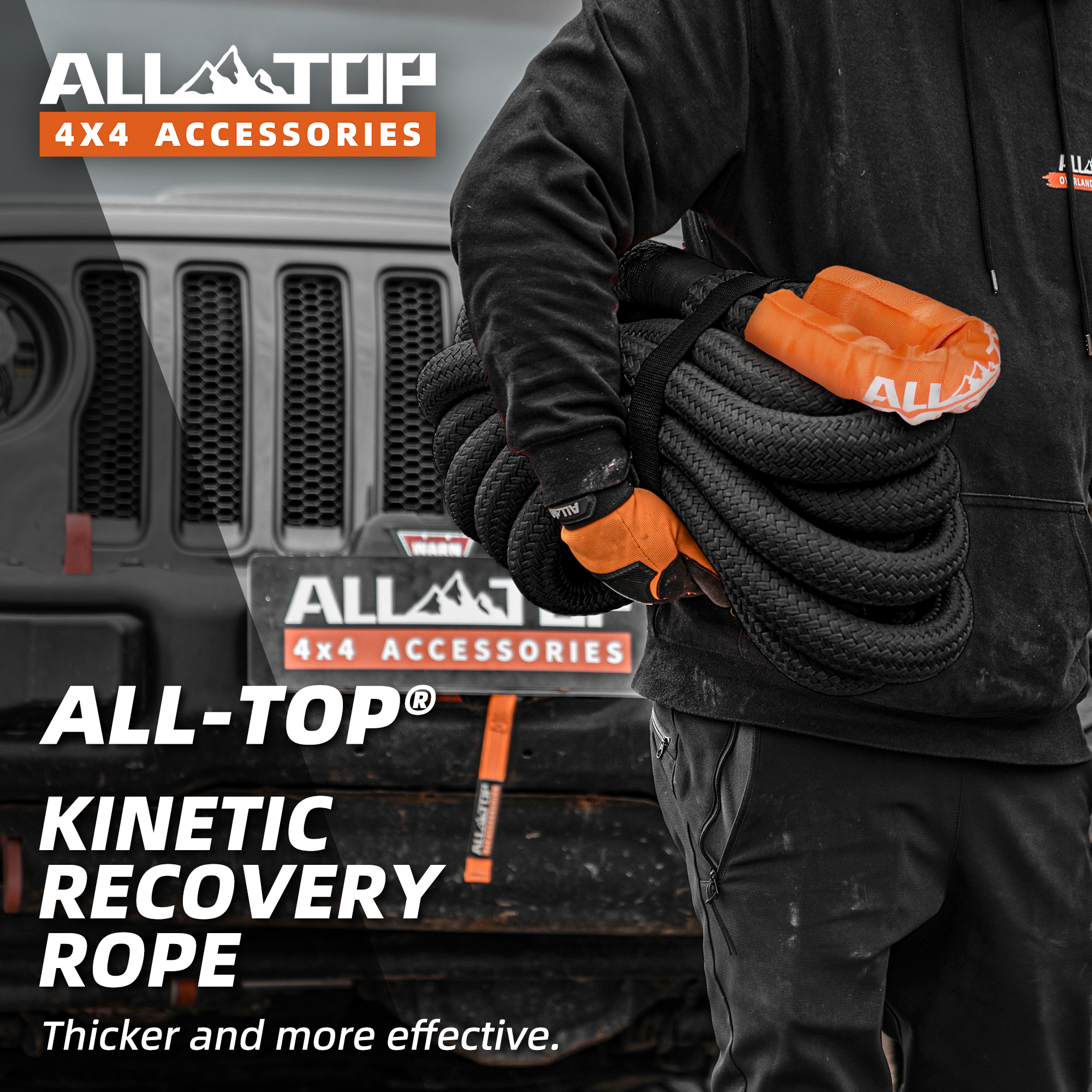 Kinetic Recovery Rope Kit w/ 2 Soft Shackles - 1.5in x 30ft - 83000Lbs - Black