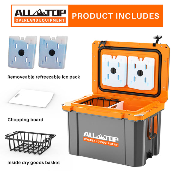 Portable Cooler Box w/ Ice Pack & Chopping Board - 55 Quart - Gray