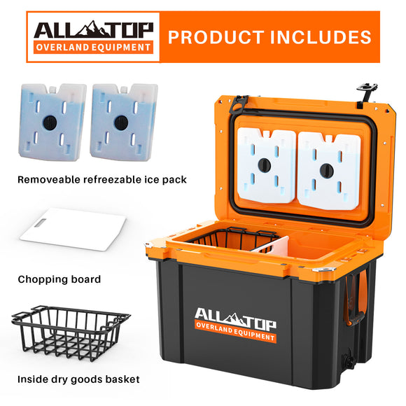 Portable Cooler Box w/ Ice Pack & Chopping Board - 55 Quart - Black