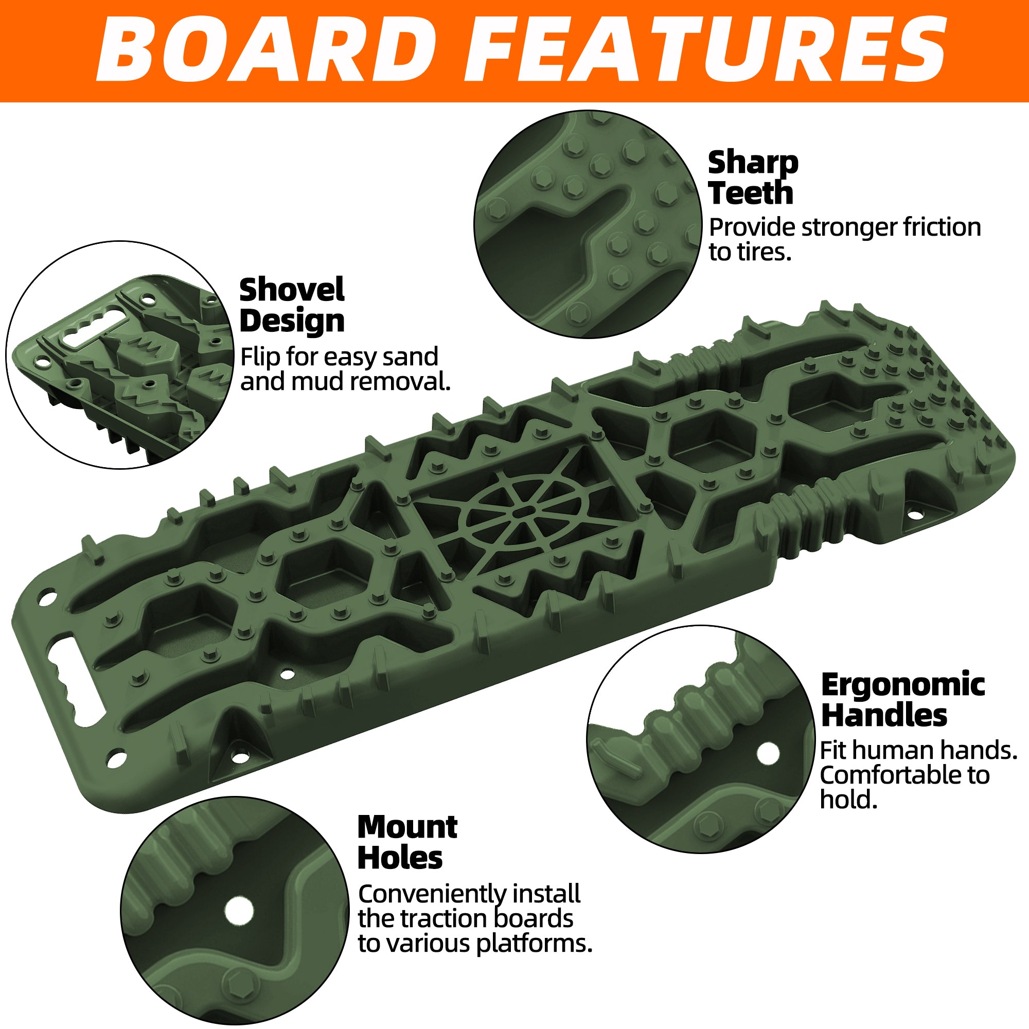 2Pcs Recovery Board with build-in Jack Base & Mounting Kit (Army