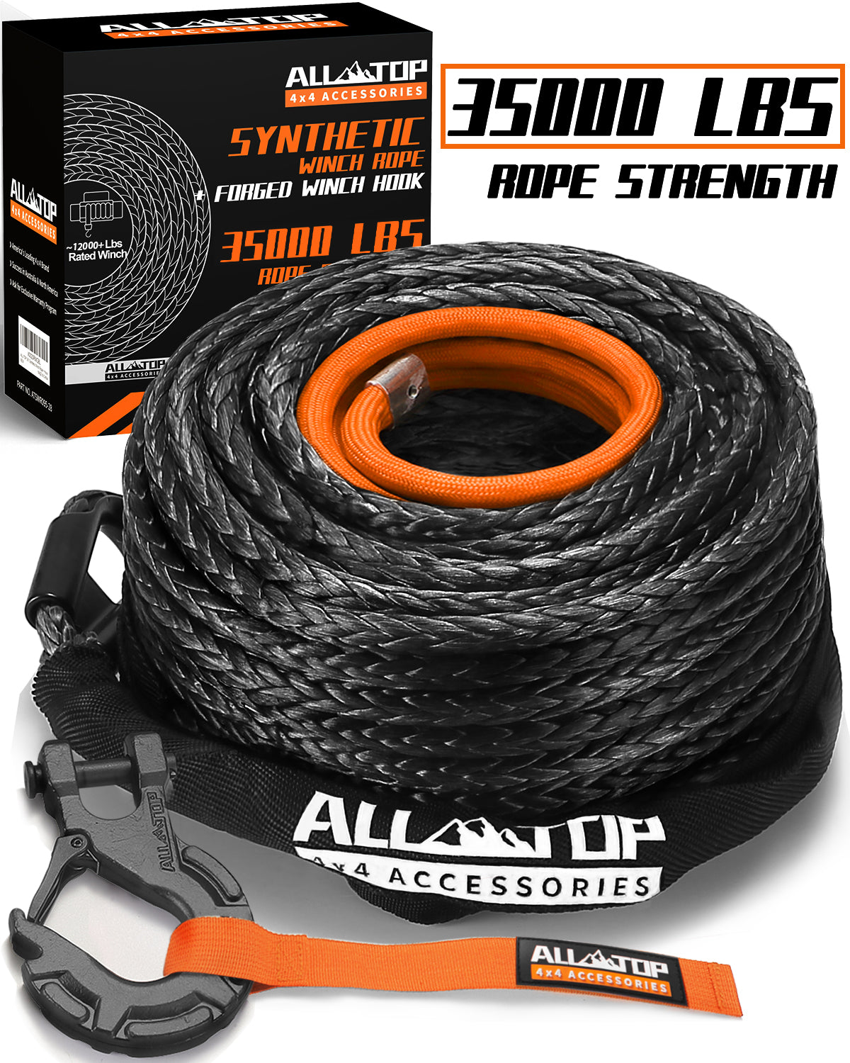 Synthetic Winch Cable w/ Forged Winch Hook - 9/16in x 76ft - 35000LBS