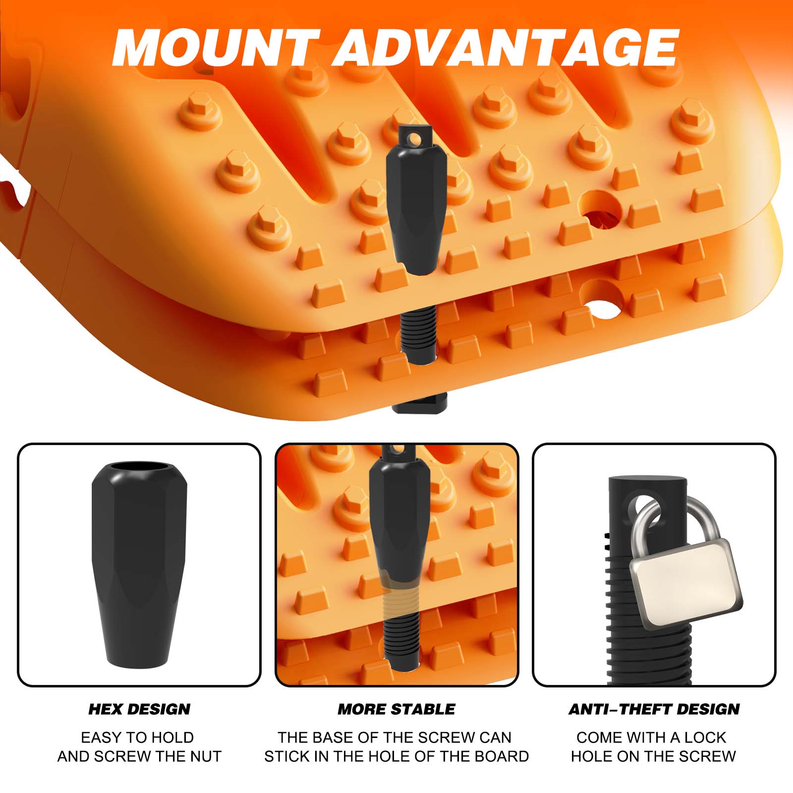 2PCS Recovery Traction Boards & Mounting Kit, 3rd Gen (Orange)