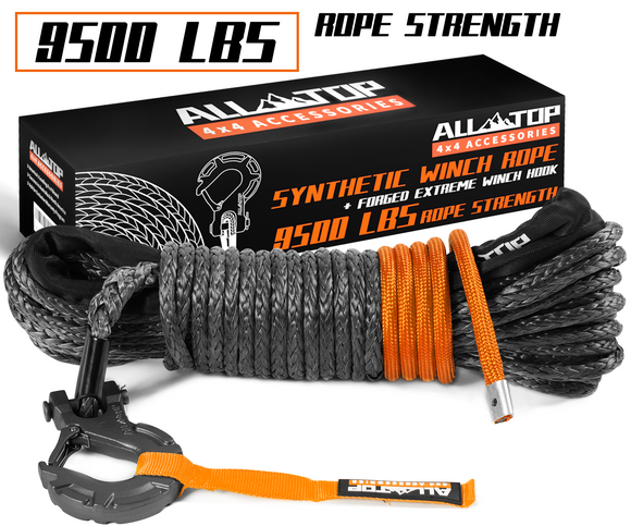 Synthetic Winch Cable w/ Forged Winch Hook - 1/4in x 50ft - 9,500 Lbs