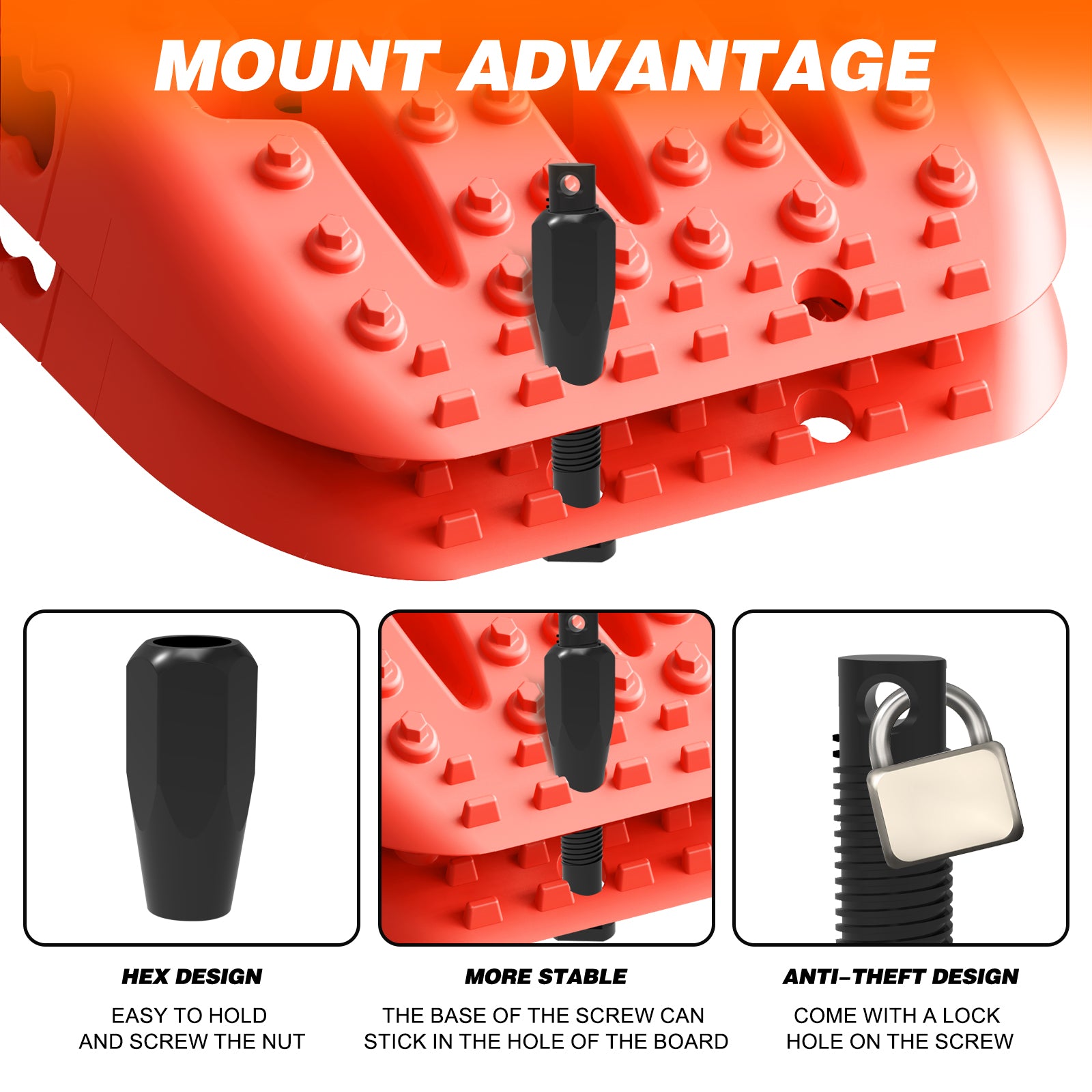 2PCS Recovery Traction Boards & Mounting Kit, 3rd Gen (Red)