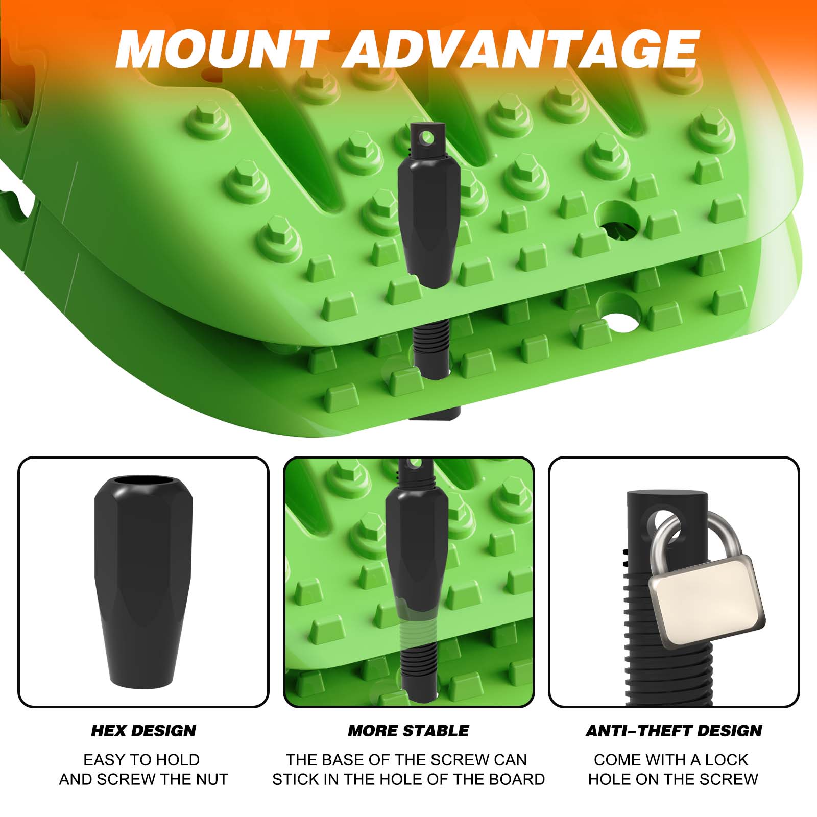 2PCS Recovery Traction Boards & Mounting Kit, 3rd Gen (Green)-5