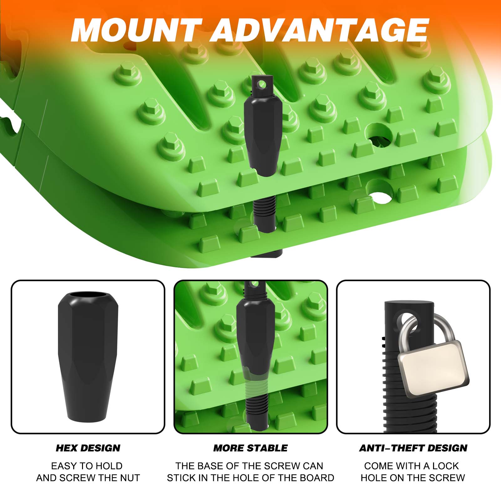 2PCS Recovery Traction Boards & Mounting Kit, 3rd Gen (Green)