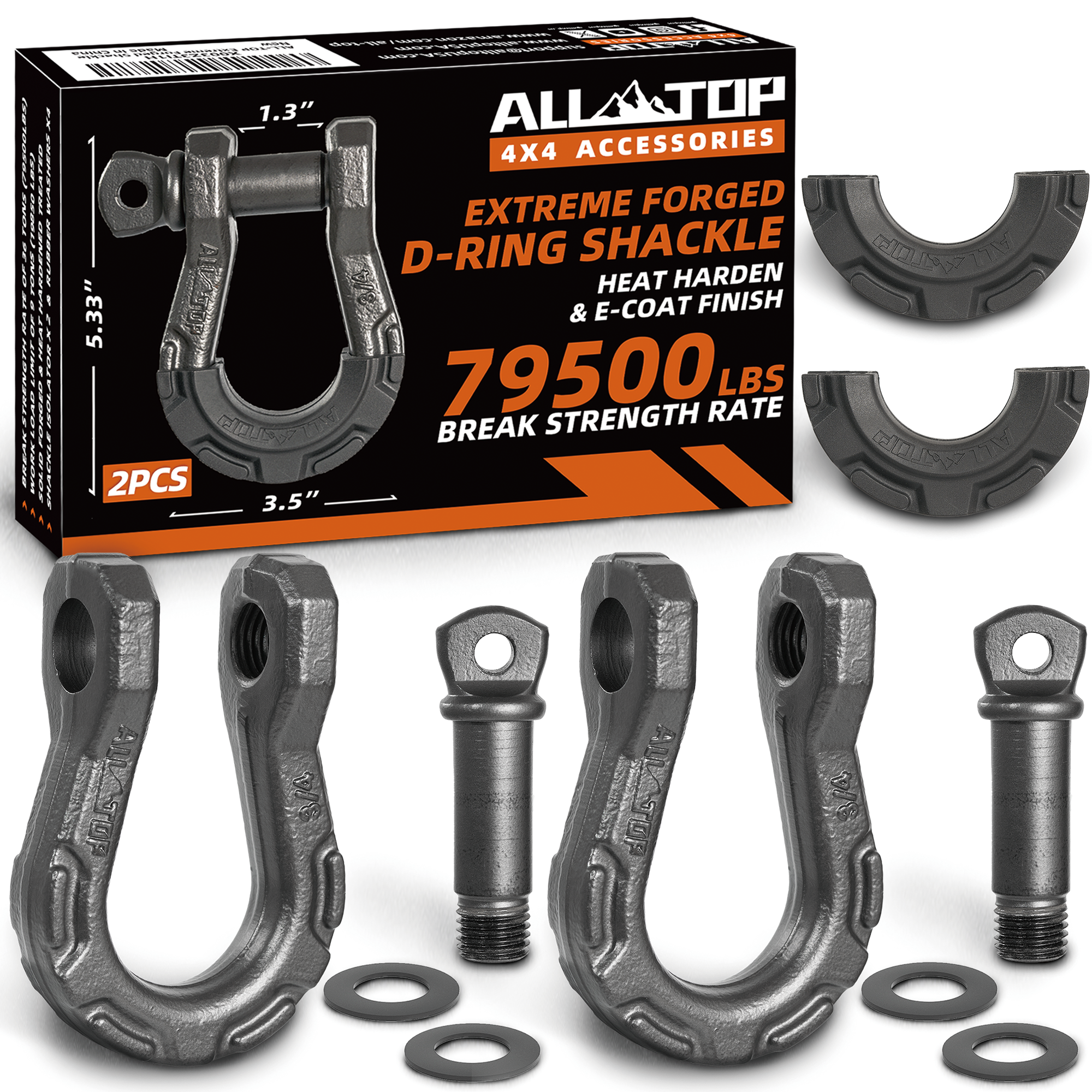 D Ring Shackle 3/4" Fully Forged with 7/8 Pin - 79500Lbs - 2PCS