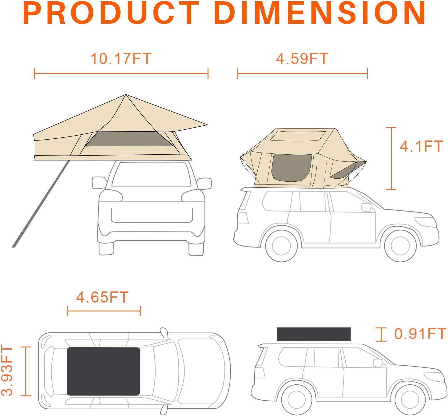 Rooftop Tent w/ Ladder - 10.2ft x 4.6ft