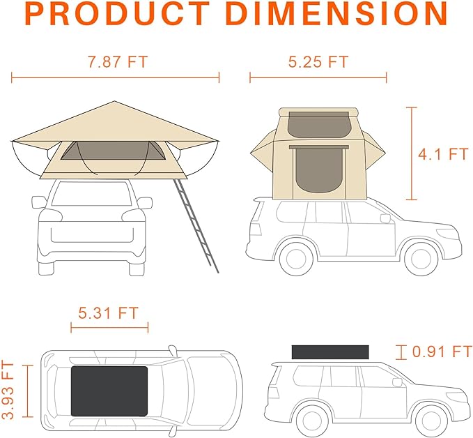 Rooftop Tent w/ Ladder - 7.9ft x 5.3ft