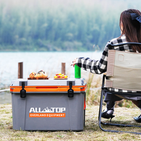 Portable Cooler Box w/ Ice Pack & Chopping Board - 55 Quart - Gray