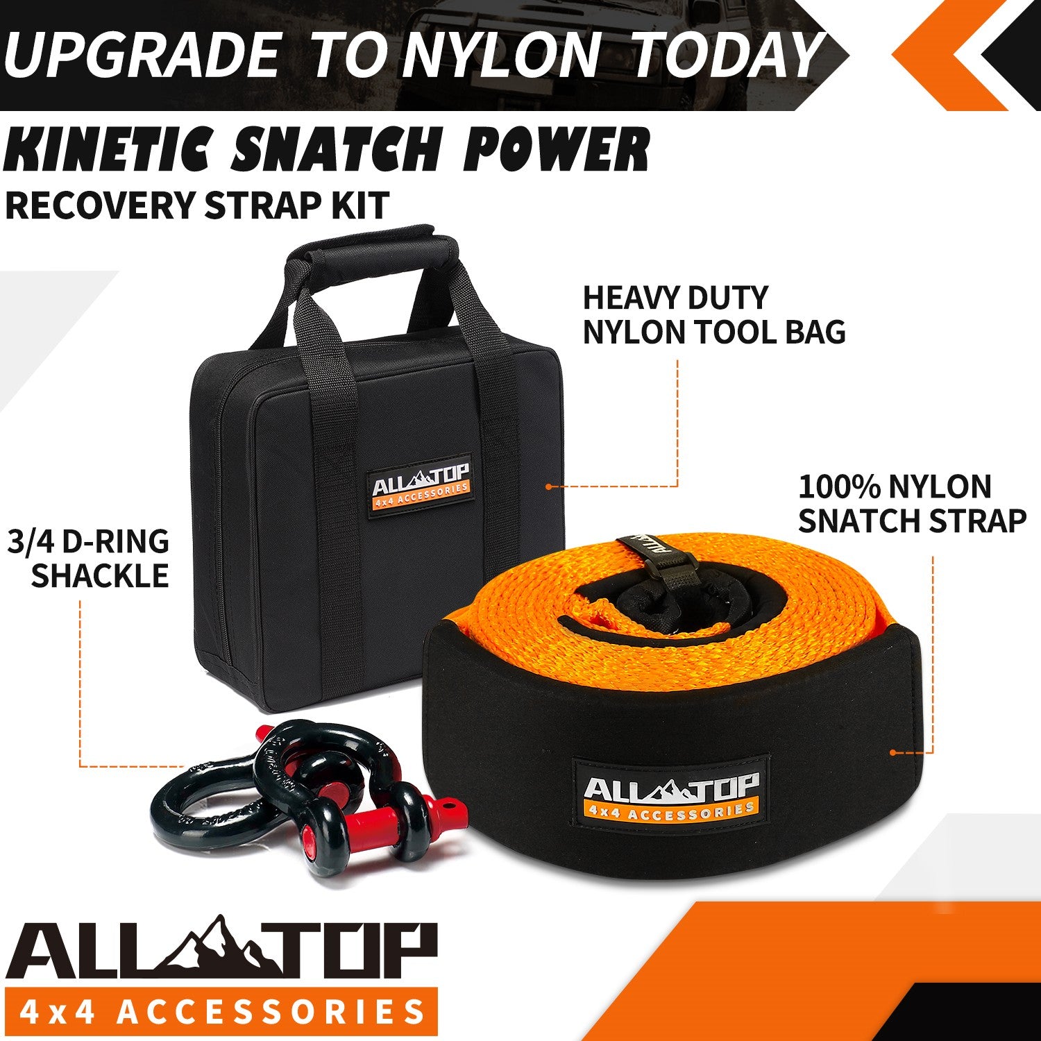 Recovery Strap Kit w/ Shackles: Strap 4in x 20ft - 46,500 Lbs