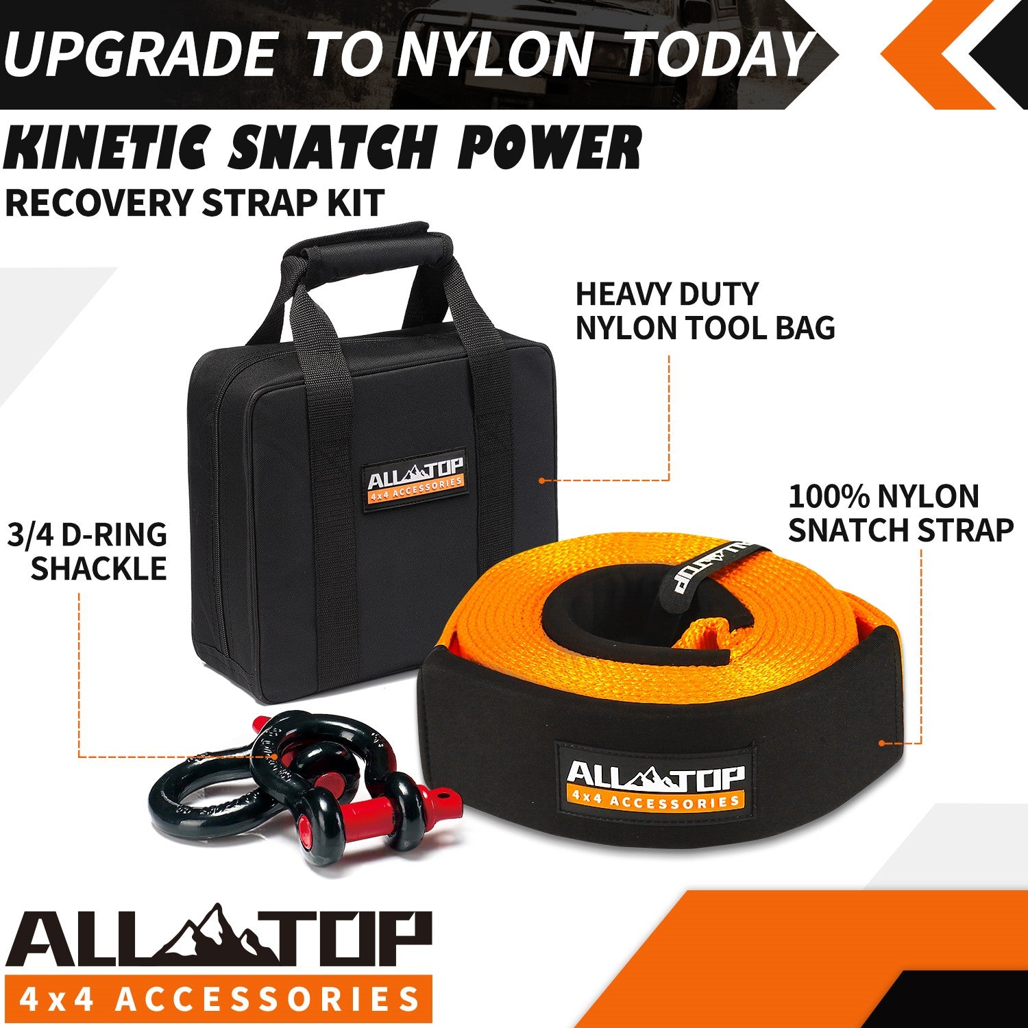 Recovery Strap Kit w/ Shackles: Strap 3in x 20ft - 35,000 Lbs