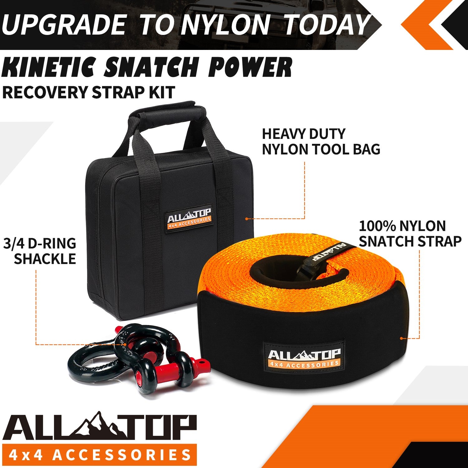Recovery Strap Kit w/ Shackles: Strap 4in x 30ft - 46,500 Lbs