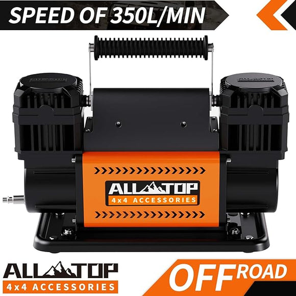 Air Compressor Kit Dual Cylinder - 12.35 ft³/Min - 12V DC + Synthetic Winch Cable w/ Forged Winch Hook - 1/4in x 50ft - 9,500 Lbs