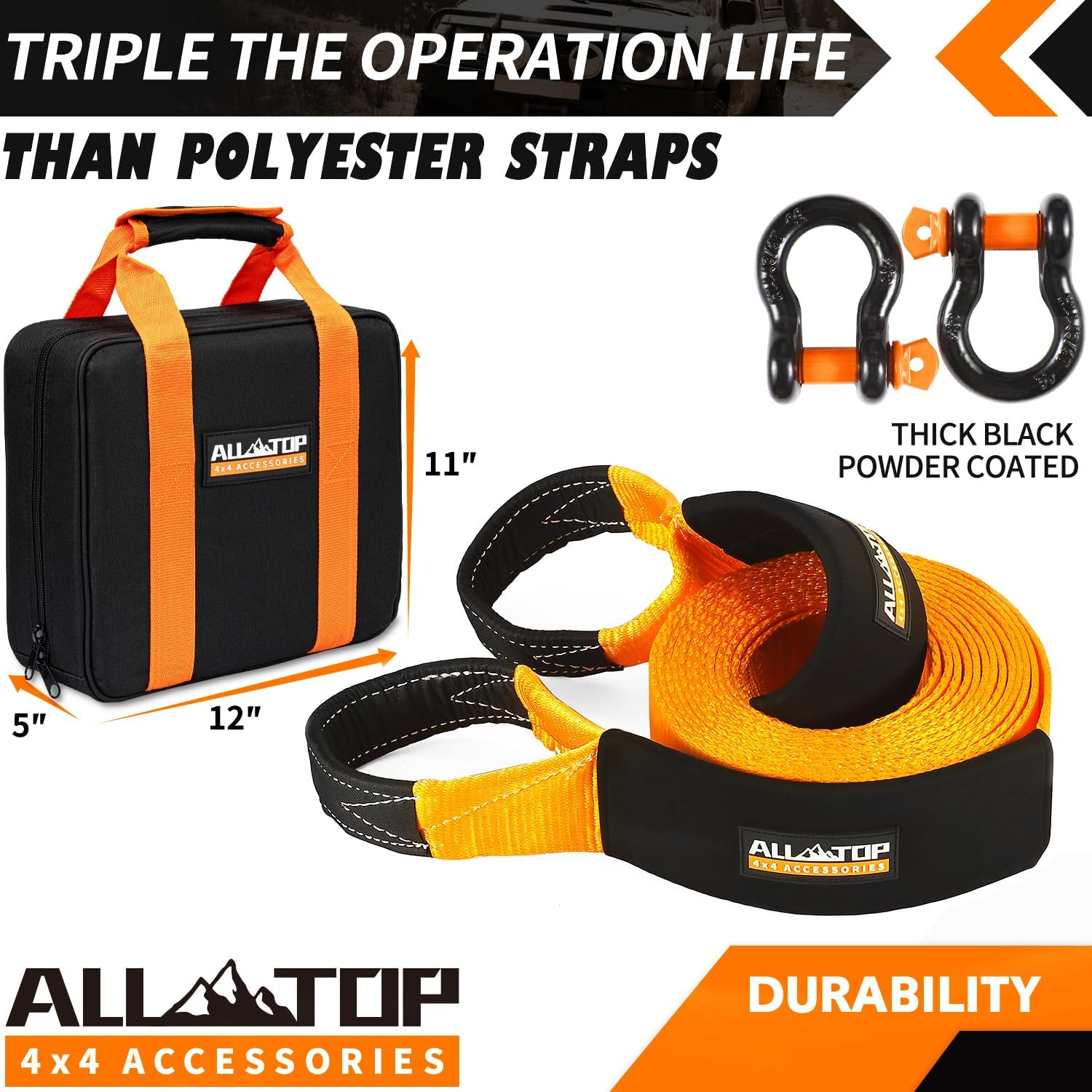 Recovery Strap Kit w/ Shackles: Strap 4in x 20ft - 46,500 Lbs