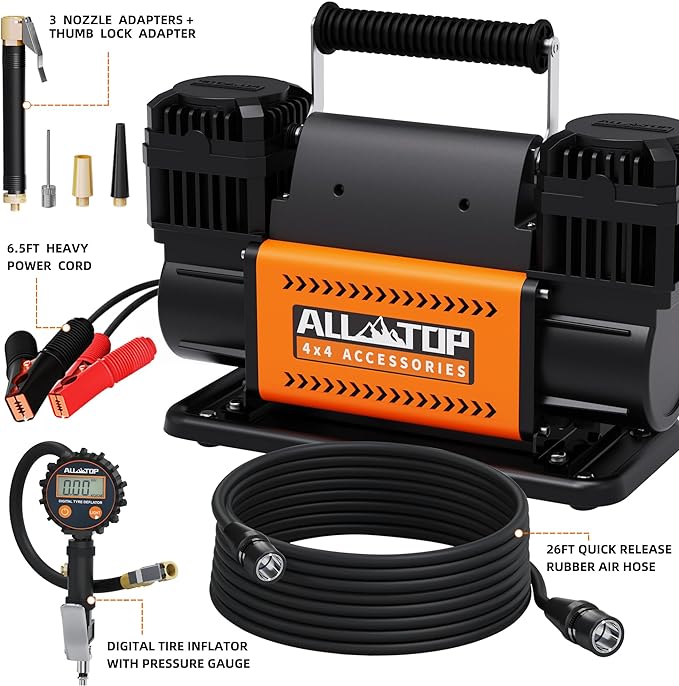 Air Compressor Kit Dual Cylinder - w/ Digital Pressure Gauge 12.35 ft³/Min - 12V DC