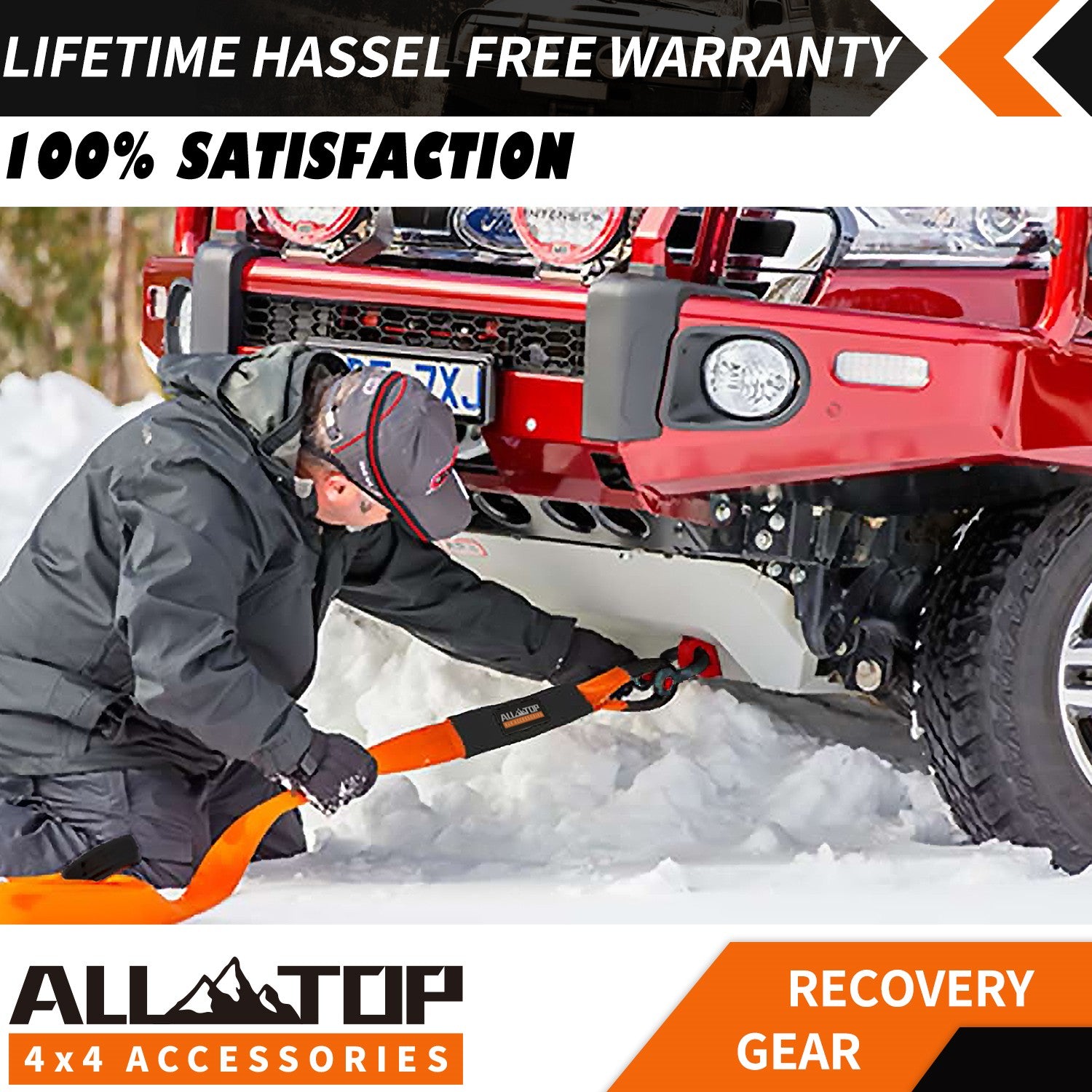 Recovery Strap Kit w/ Hitch Receiver & Shackles: Strap 3in x 20ft - 35,000 Lbs