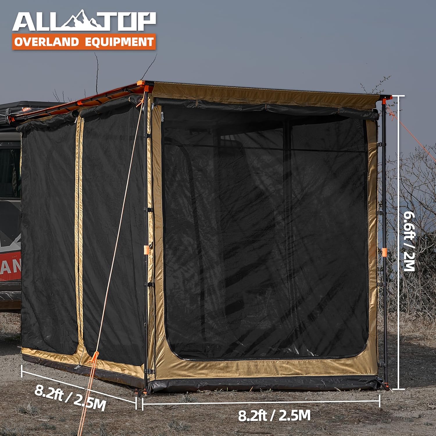 Awning Room with Floor  8.2' x 8.2' - Black Coating