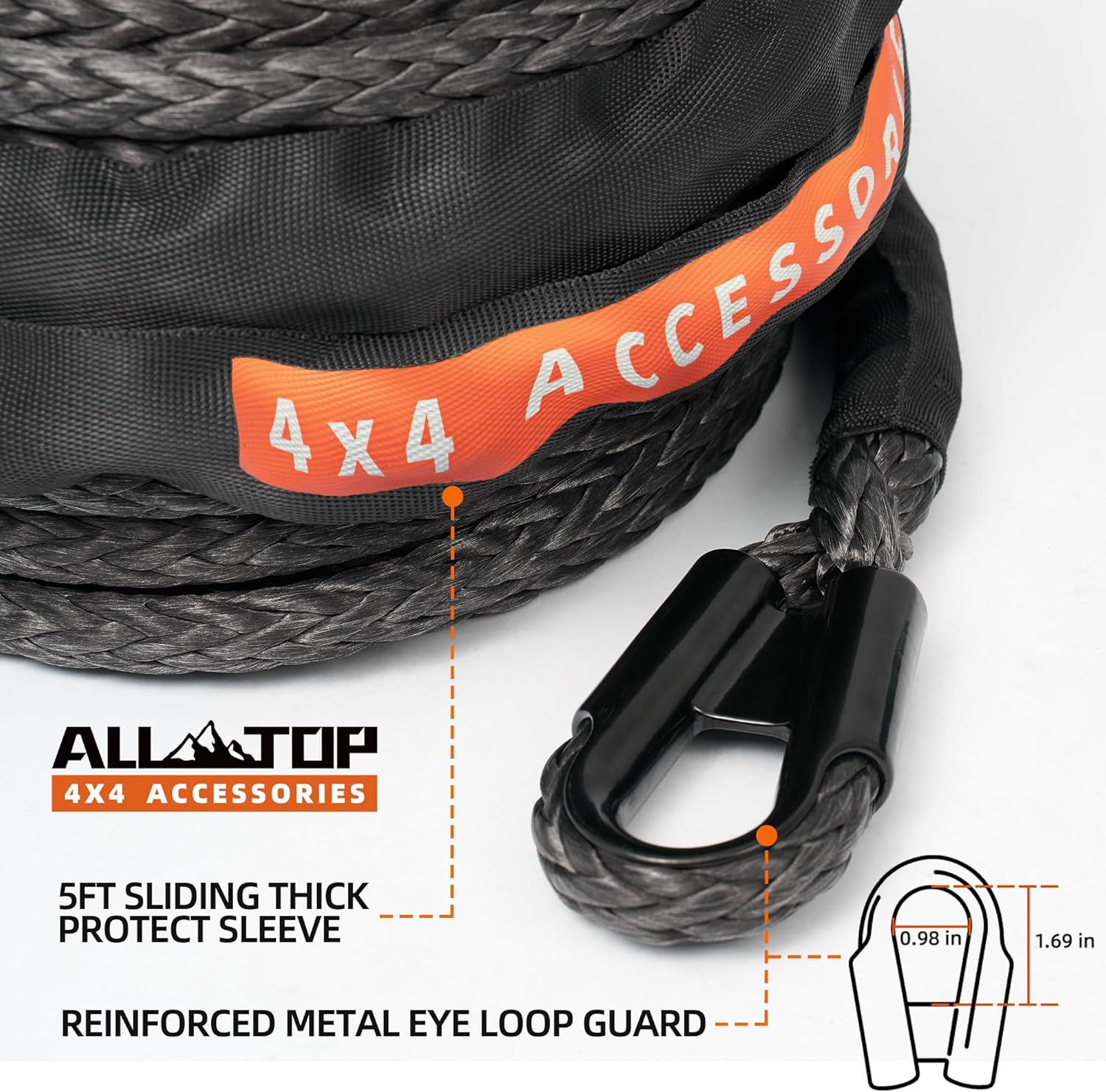 Synthetic Winch Rope Cable - 9/16" x76ft - 35000LBS
