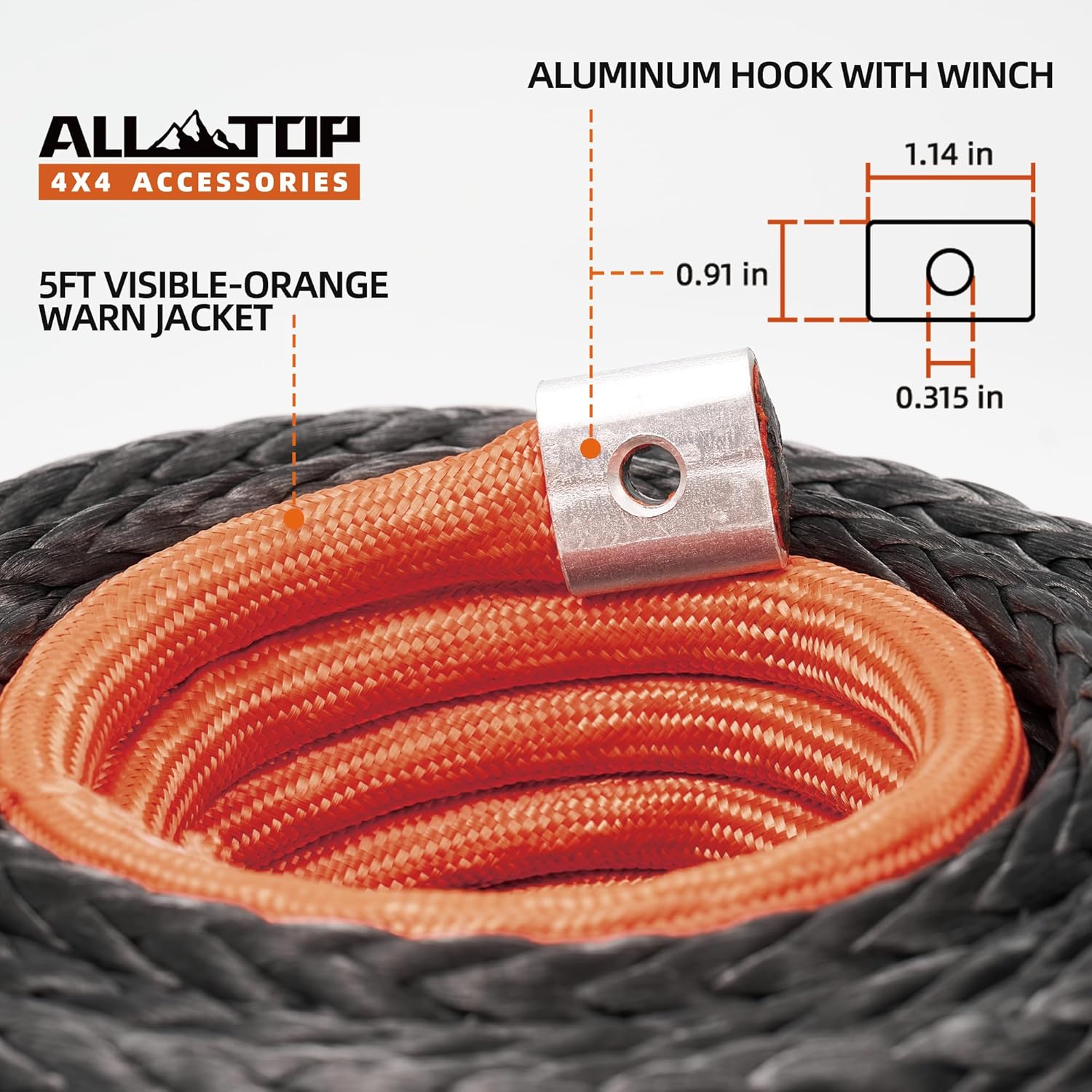 Synthetic Winch Rope Cable - 3/8" x92ft - 25500LBS