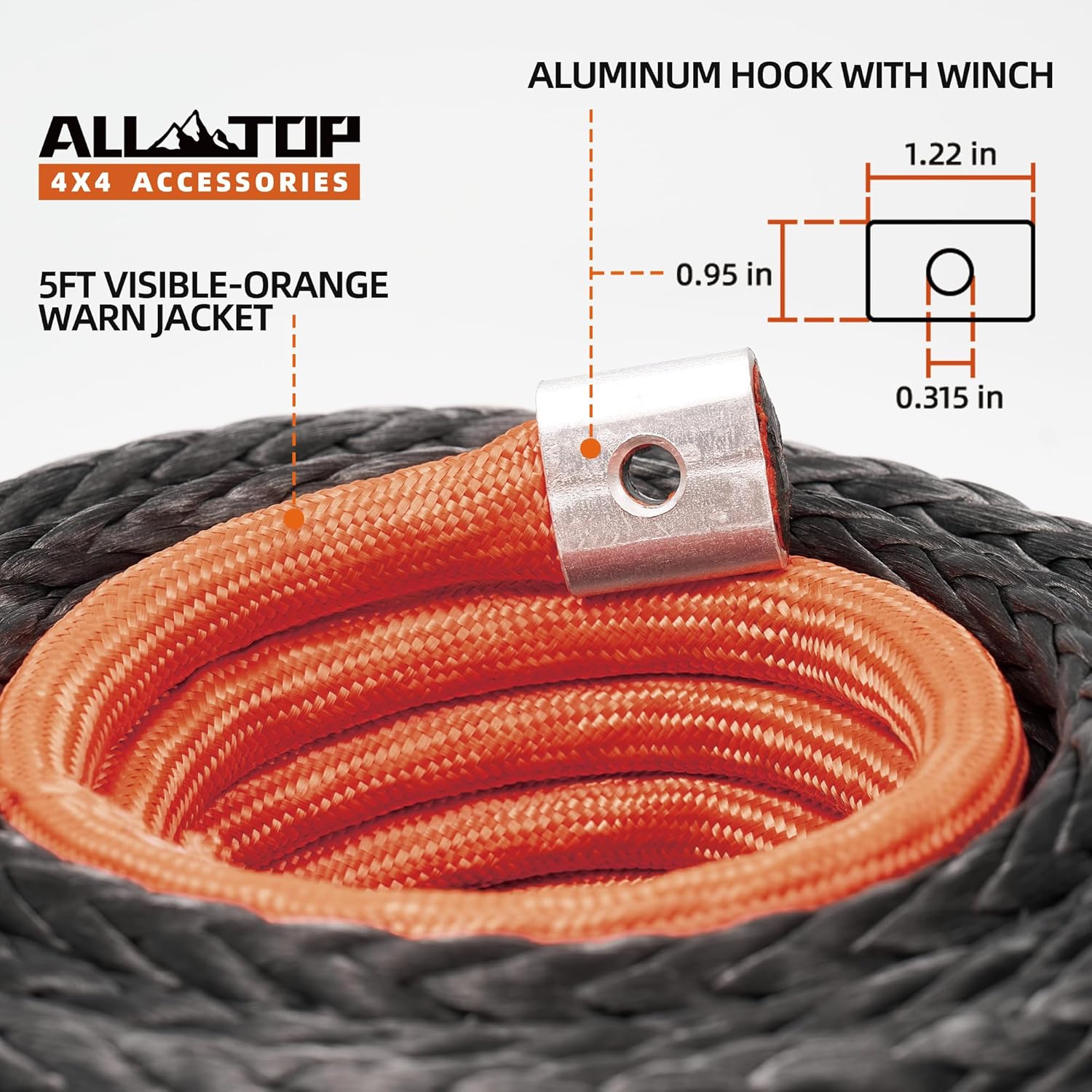 Synthetic Winch Rope Cable - 1/2" x92ft - 31500LBS