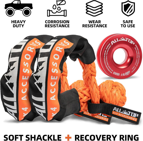 Soft Shackles + Recovery Ring Set: 2PCS x 66,200 Lbs Shackles +  Recovery Ring（red）