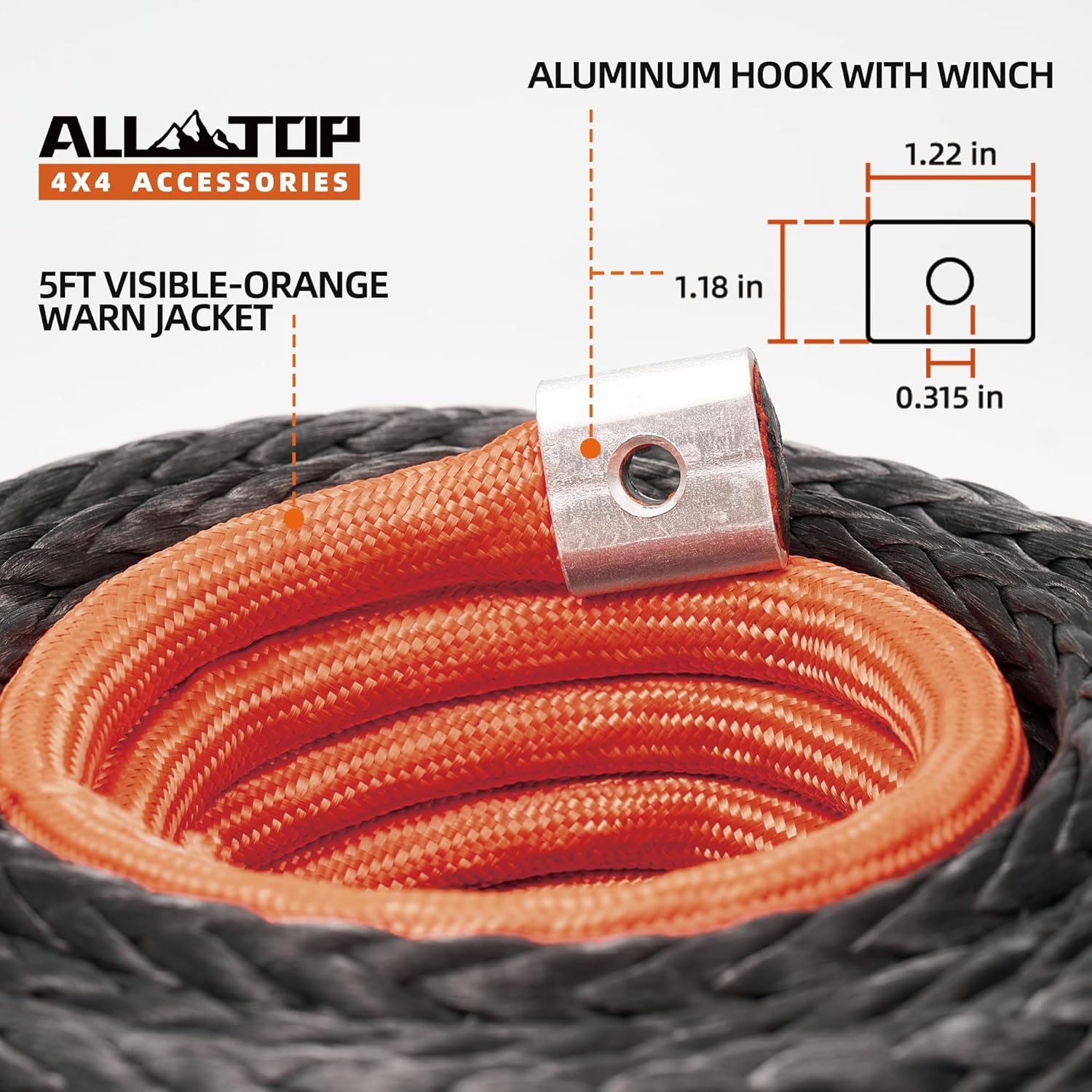 Synthetic Winch Rope Cable - 9/16" x76ft - 35000LBS